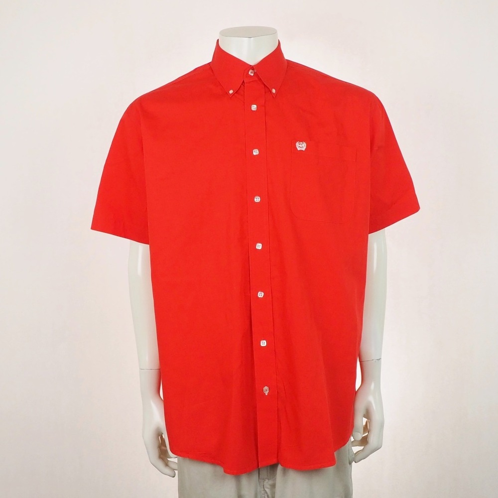 Cinch Western Button Down Shirt Mens Medium Fire Red Cotton Cowboy Rancher